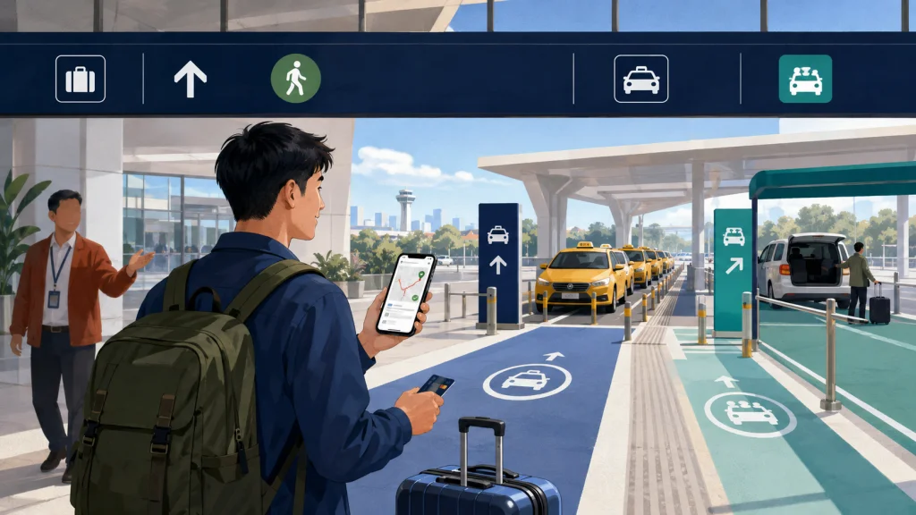 First-time visitor following an official airport transport route after landing in China