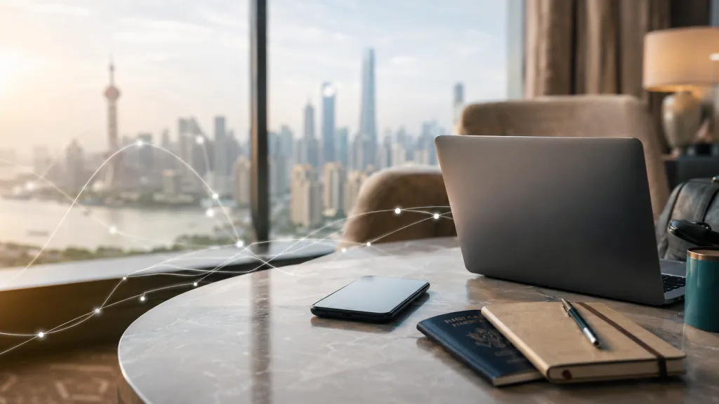 Laptop and phone prepared for secure internet access in China