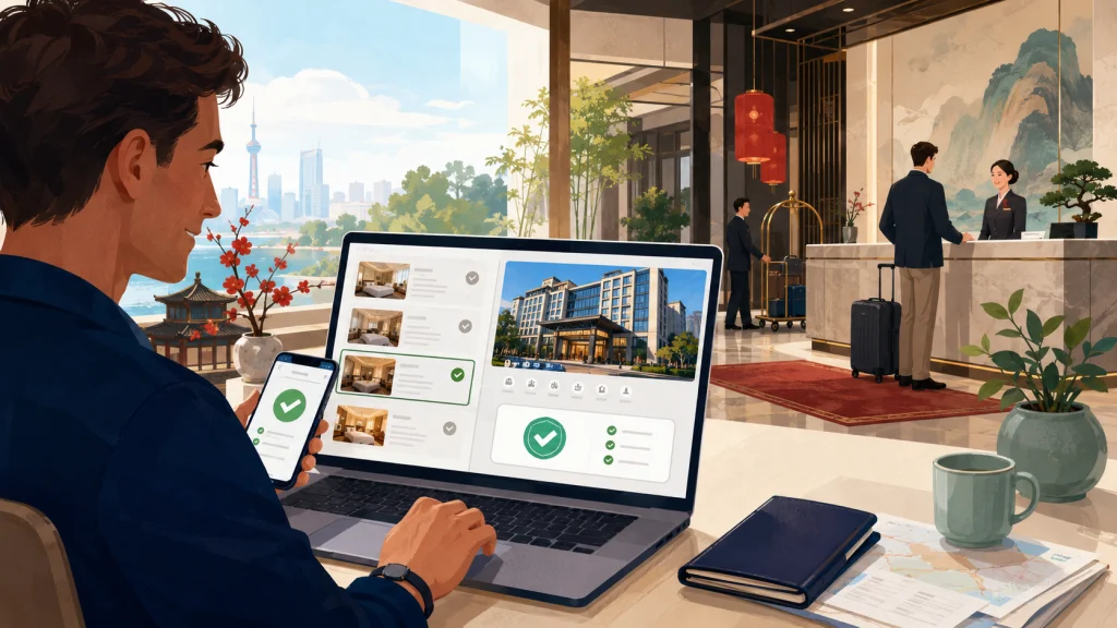 International traveler confirming a hotel in China can handle foreign passport check-in