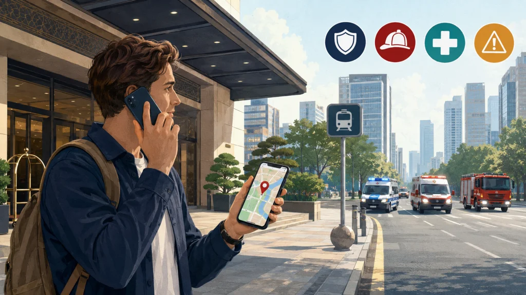 International tourist making an emergency call and sharing their location in China