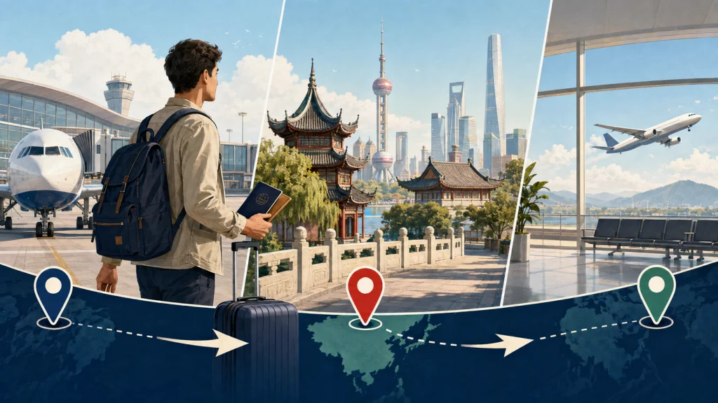 International traveler transiting through mainland China before continuing to another destination