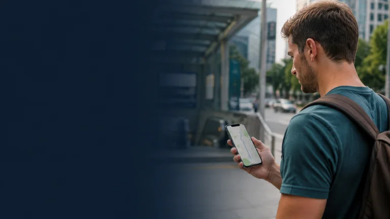 International visitor using a map app near a metro entrance in a Chinese city