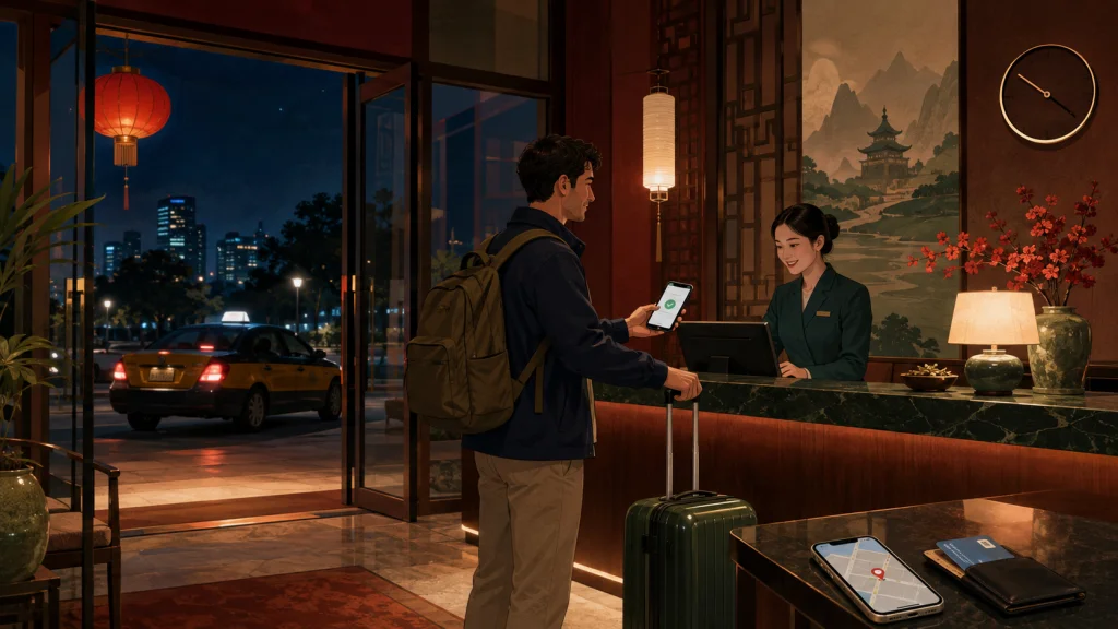 International traveler confirming a hotel in China can handle foreign passport check-in